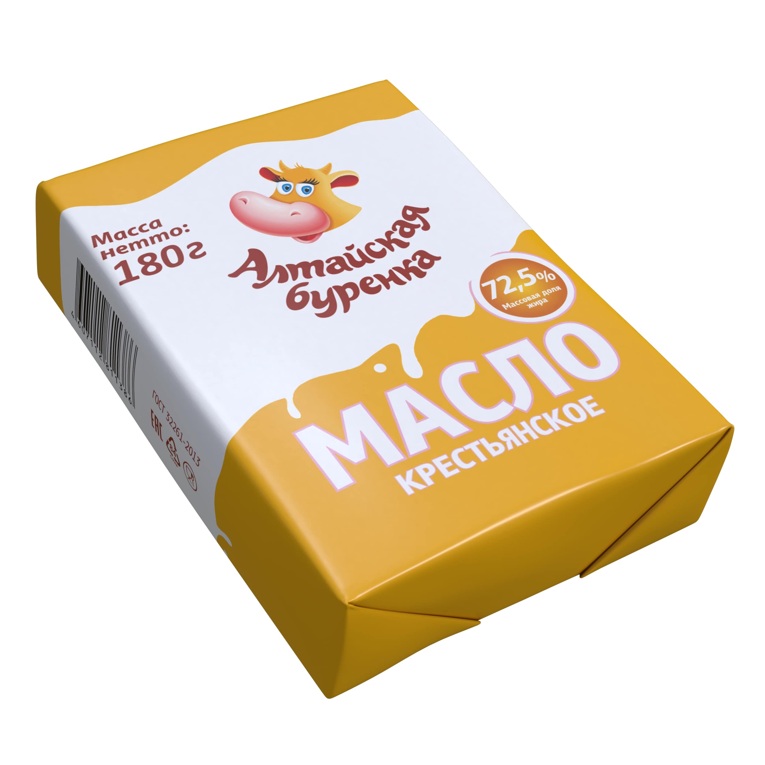 Масло сладко-сливочное «Крестьянское» 72,5% Алтайская Буренка 180 г фольга
