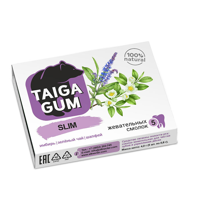 Жевательная смолка в растительной пудре TAIGA GUM «Slim»
