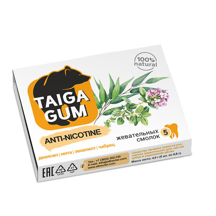 Жевательная смолка в растительной пудре TAIGA GUM «Anti-Nicotine»